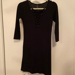 Forever 21 Black Lace up Long Sleeve Mini Dress